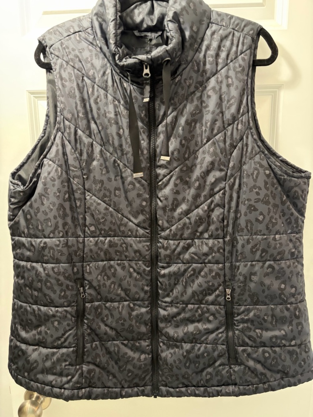 Maurices Charcoal Quilted Leopard Print Puffer Vest